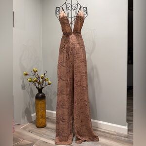 PrettyLittleThing Brown Plunge Wide Leg Jumpsuit | Strappy Back | Size 6